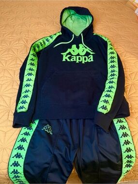 Kappa Womens Black & Neon Green Logo Sweatsuit